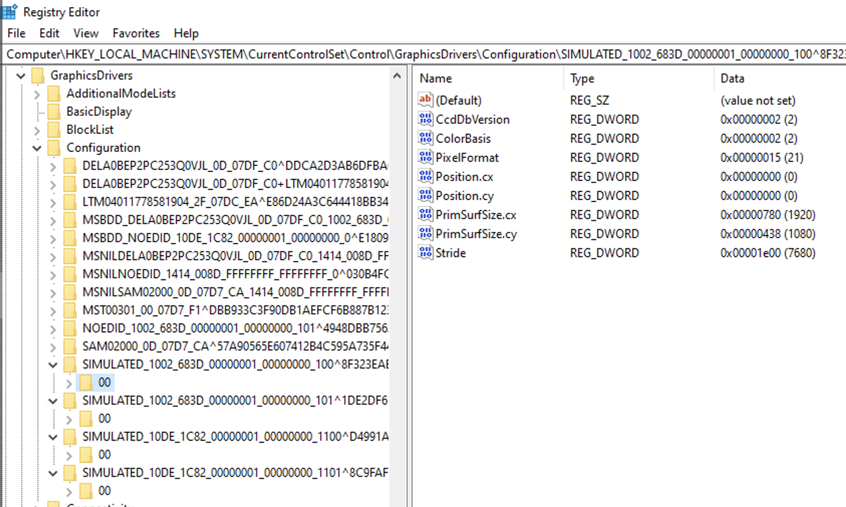 Editing the default screen resolution in the Registry